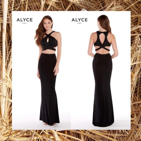 NWT ALYCE PARIS Women's Black Maxi Long Gown 10 12 14 Wedding Sparkle Beads 2 PC - Picture 1 of 14